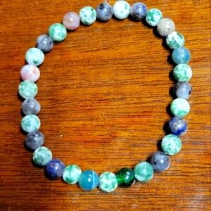 Green Jasper and Agate Stretchy Bracelet